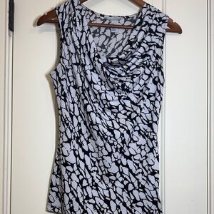H&M Sleeveless Draped Cowl Neck Top – Size Small – Black & White Abstract Print